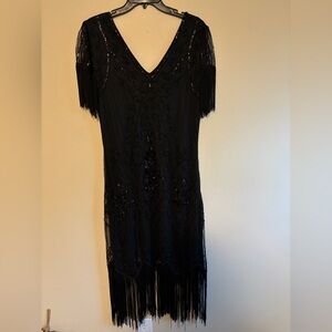 Elegant Black Fringe Flapper Dress